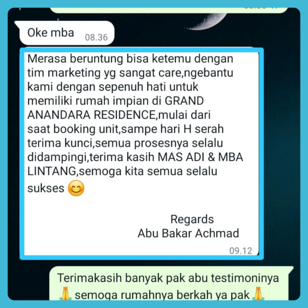 testimoni konsumen grand anandara residence